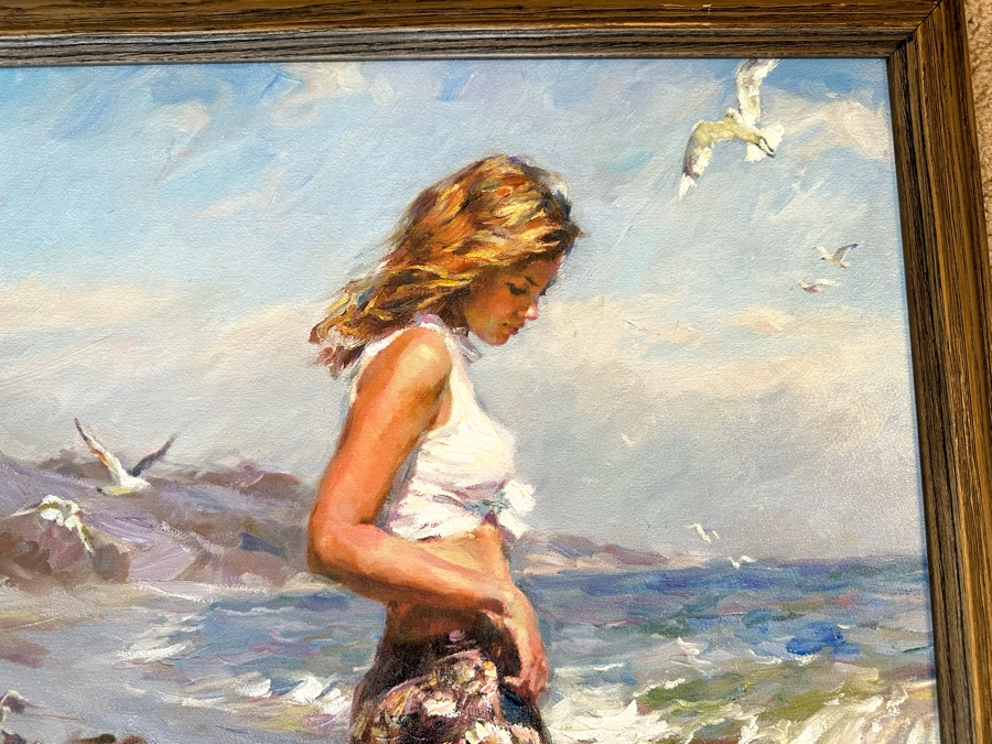 Michael & Inessa Garmash Artist Hand Signed Giclee On Canvas Titled 'Toes In The Sand' 2004 24'W X 30'H Framed  [Photo 2]