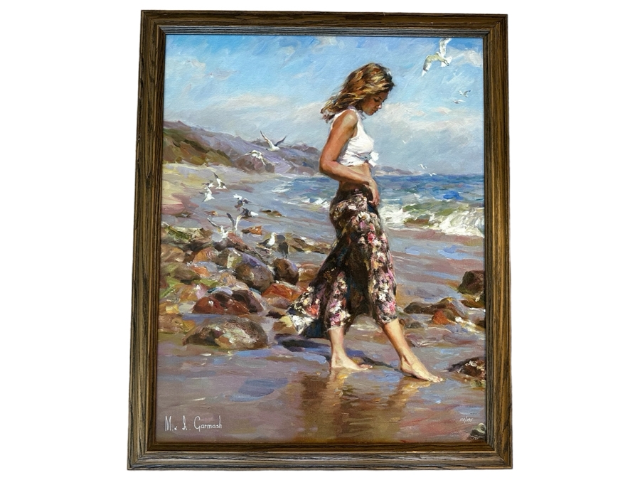 Michael & Inessa Garmash Artist Hand Signed Giclee On Canvas Titled 'Toes In The Sand' 2004 24'W X 30'H Framed 
