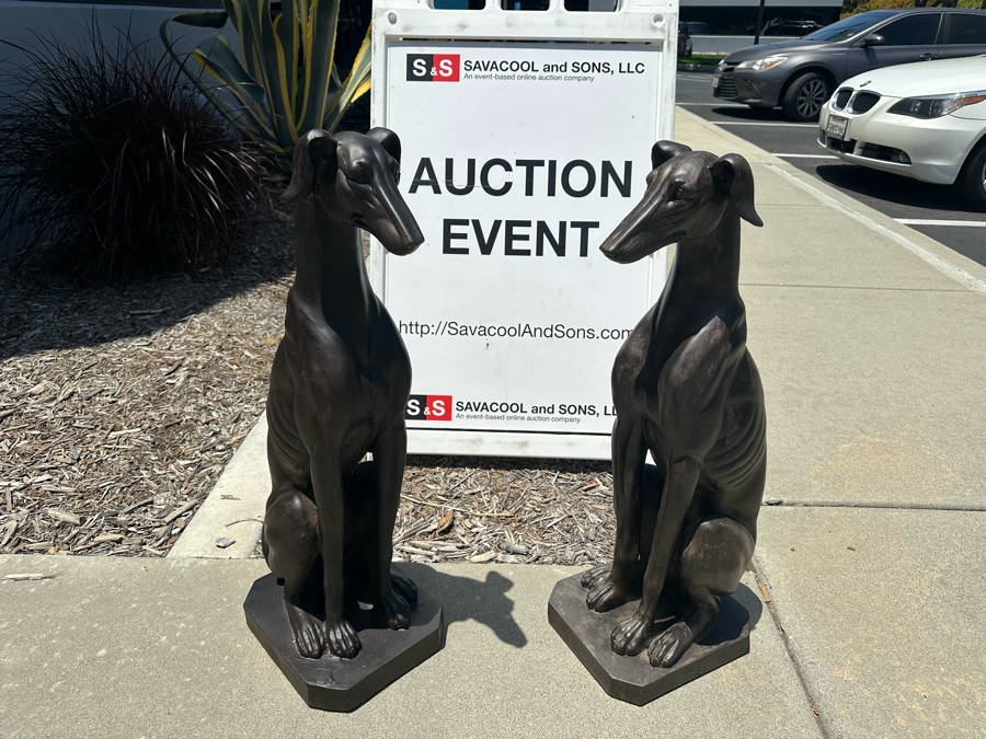 Pair Of Large Resin Art Deco Style Greyhound Dog Sculptures, New 31.5'H [Photo 5]