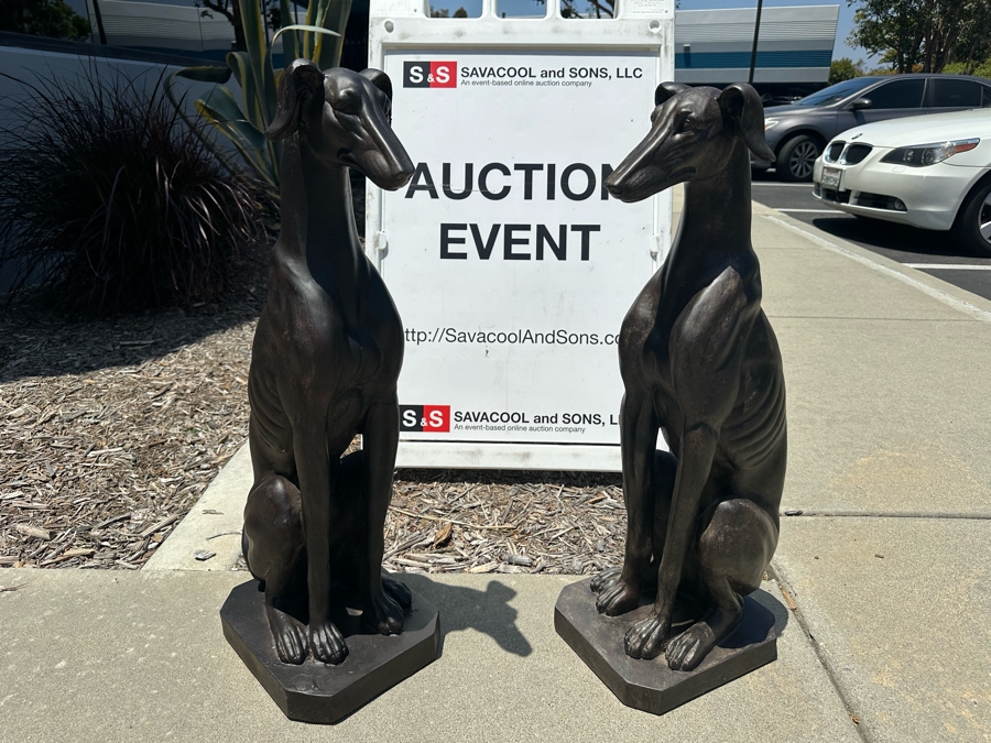 Pair Of Large Resin Art Deco Style Greyhound Dog Sculptures, New 31.5'H [Photo 6]