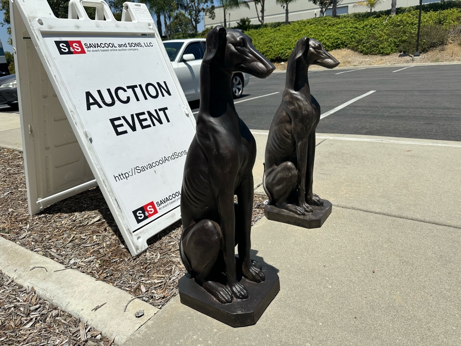 Pair Of Large Resin Art Deco Style Greyhound Dog Sculptures, New 31.5'H [Photo 2]
