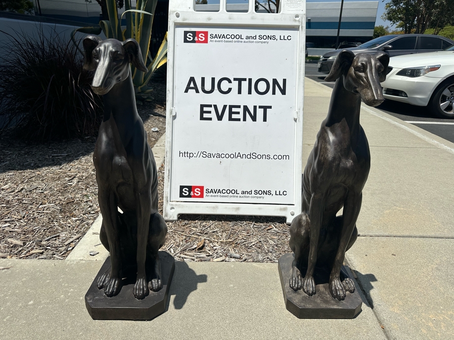 Pair Of Large Resin Art Deco Style Greyhound Dog Sculptures, New 31.5'H [Photo 3]