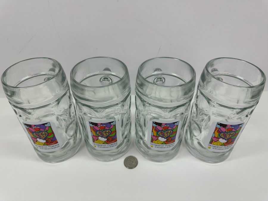 Four Large 0.5L Glass German Beer Steins Oktoberfest Munchen 2014 Bavaria Edition Gerus 6.5'H [Photo 3]