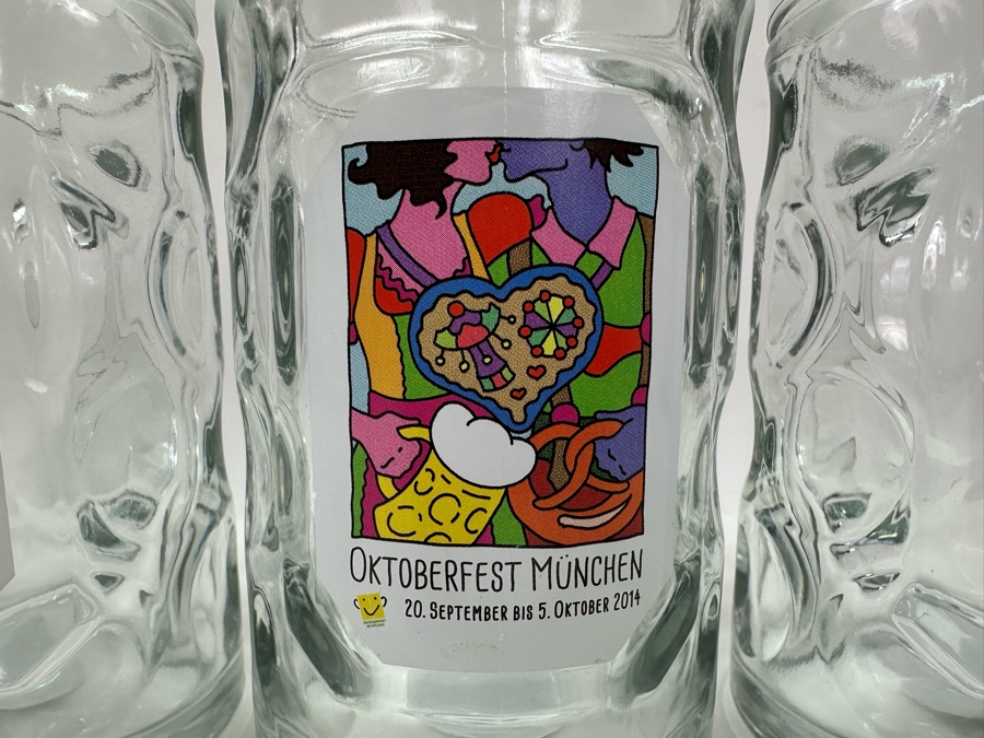 Four Large 0.5L Glass German Beer Steins Oktoberfest Munchen 2014 Bavaria Edition Gerus 6.5'H [Photo 2]