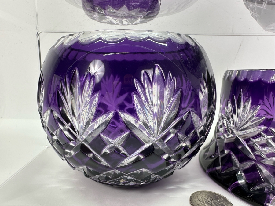 Polish Purple Cut Lead Crystal Pitcher, Vases and Bowl [Photo 5]