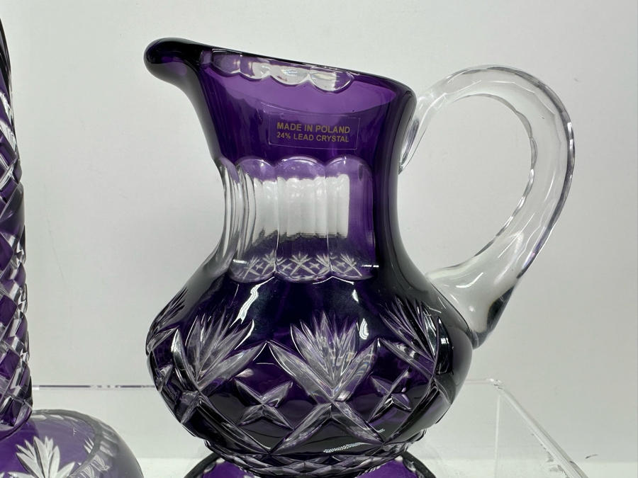 Polish Purple Cut Lead Crystal Pitcher, Vases and Bowl [Photo 6]