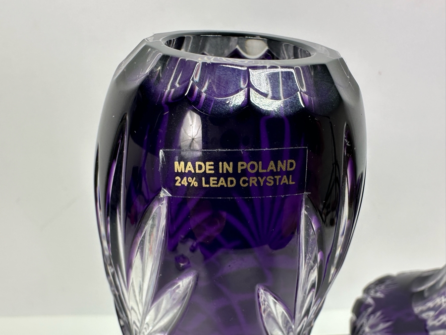 Polish Purple Cut Lead Crystal Pitcher, Vases and Bowl [Photo 2]