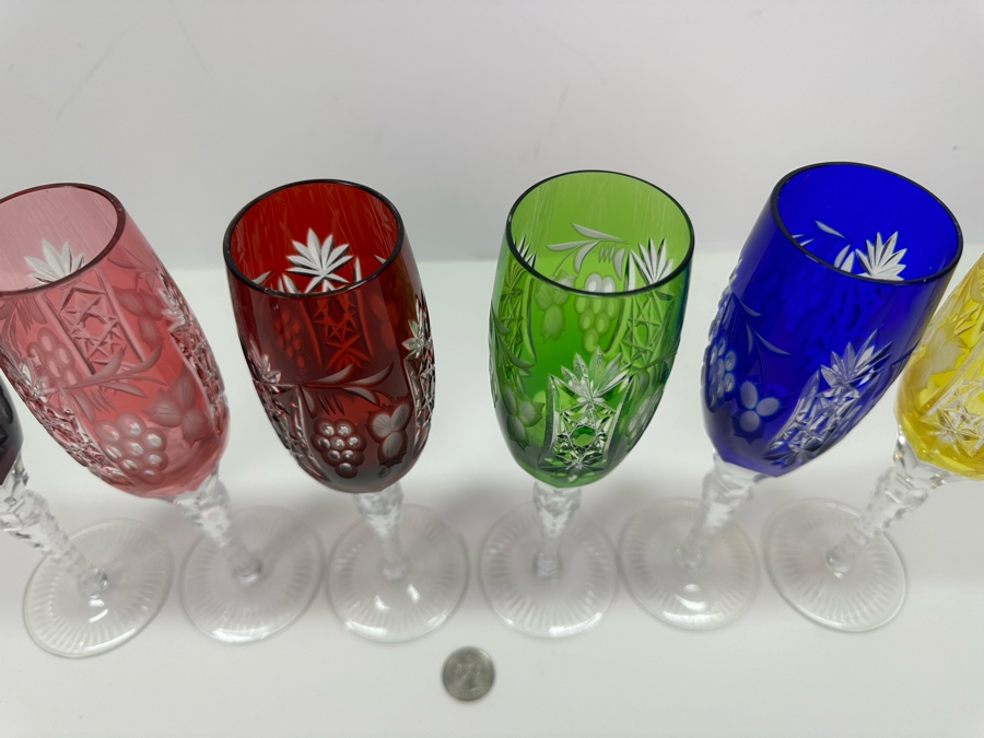 AJKA Marsala Colored Cut Crystal Fluted Champagne Glasses 8 7/8'H - Retails $720 [Photo 5]