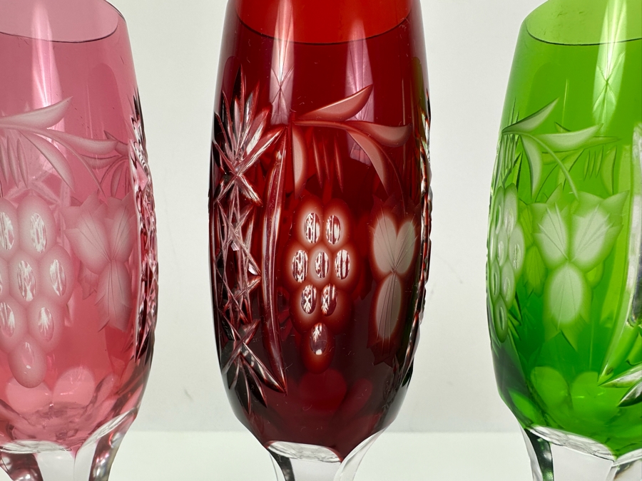 AJKA Marsala Colored Cut Crystal Fluted Champagne Glasses 8 7/8'H - Retails $720 [Photo 2]