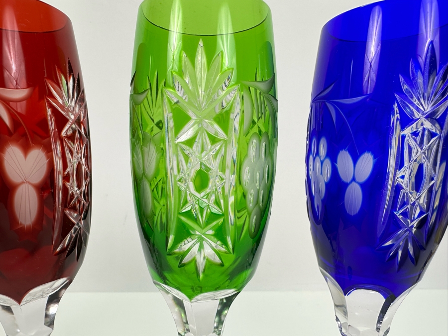 AJKA Marsala Colored Cut Crystal Fluted Champagne Glasses 8 7/8'H - Retails $720 [Photo 3]