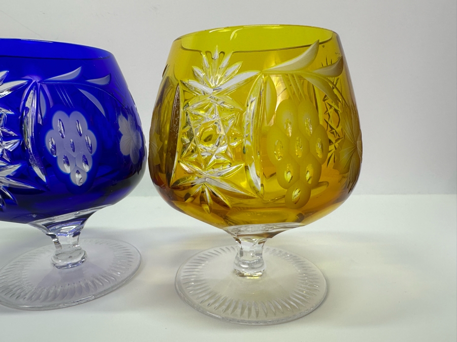 AJKA Marsala Colored Cut Crystal Brandy Glasses 4 3/8' H - Retails $620 [Photo 3]