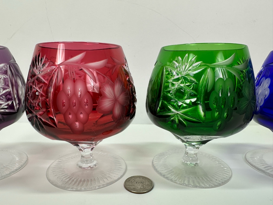 AJKA Marsala Colored Cut Crystal Brandy Glasses 4 3/8' H - Retails $620