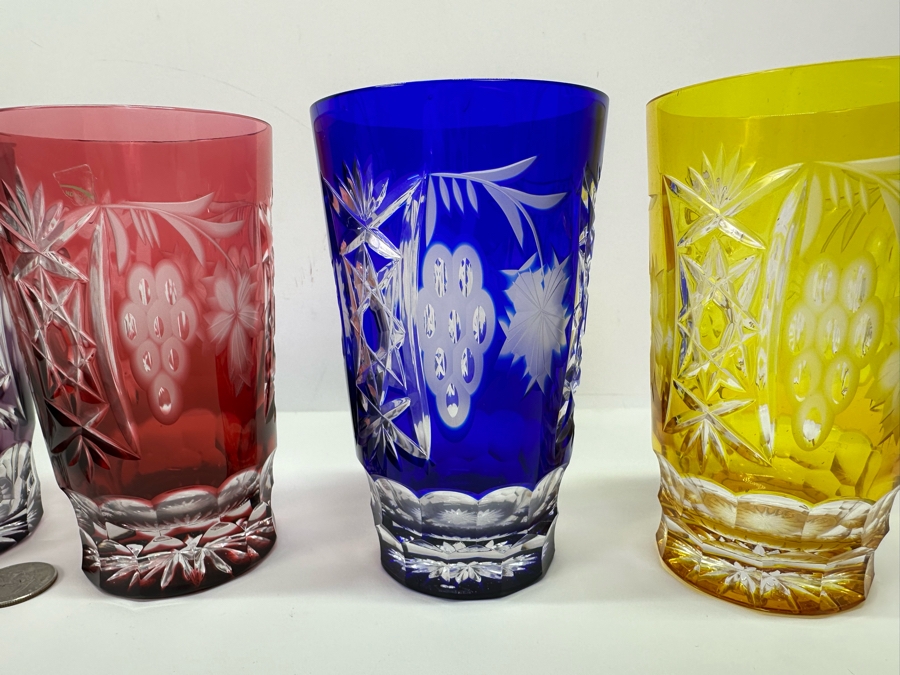 AJKA Marsala Colored Cut Crystal Highball Glasses 5 1/8 'H - Retails $600 [Photo 2]