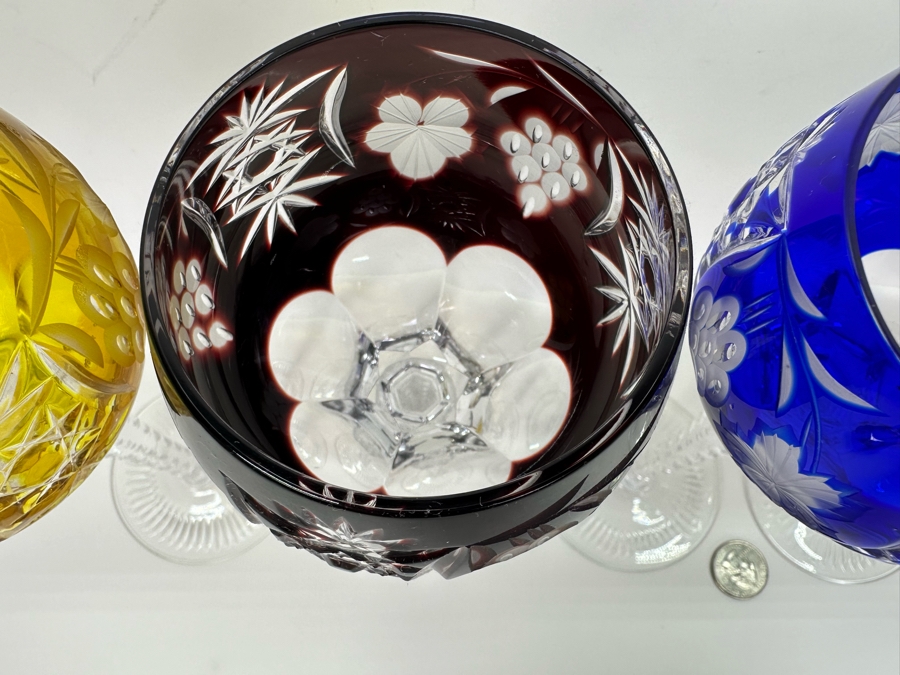 AJKA Marsala Colored Cut Crystal Hock Wine Glasses 8 1/4'H - Retails $930 [Photo 5]