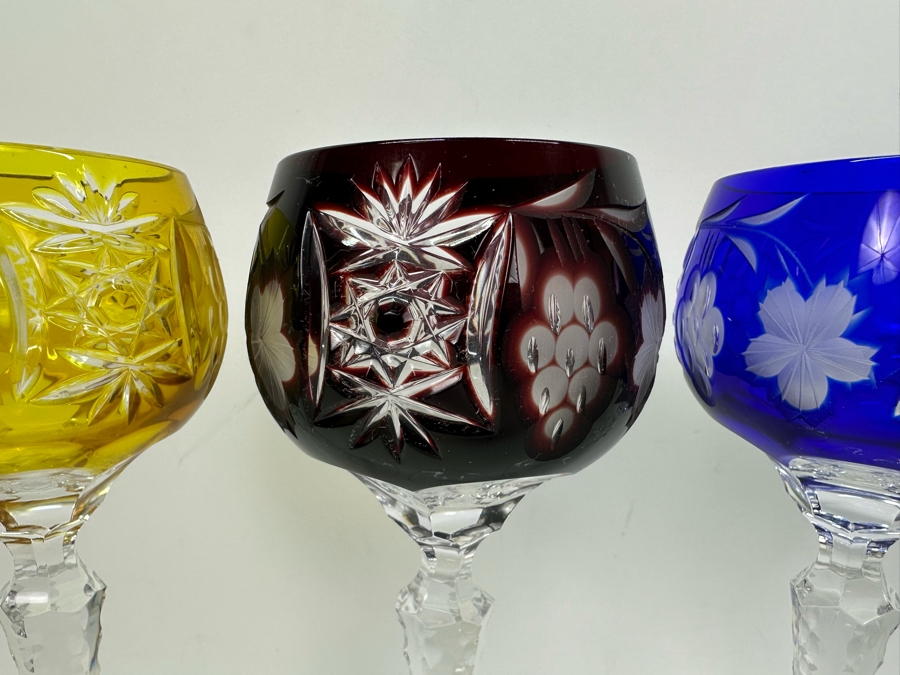 AJKA Marsala Colored Cut Crystal Hock Wine Glasses 8 1/4'H - Retails $930 [Photo 2]