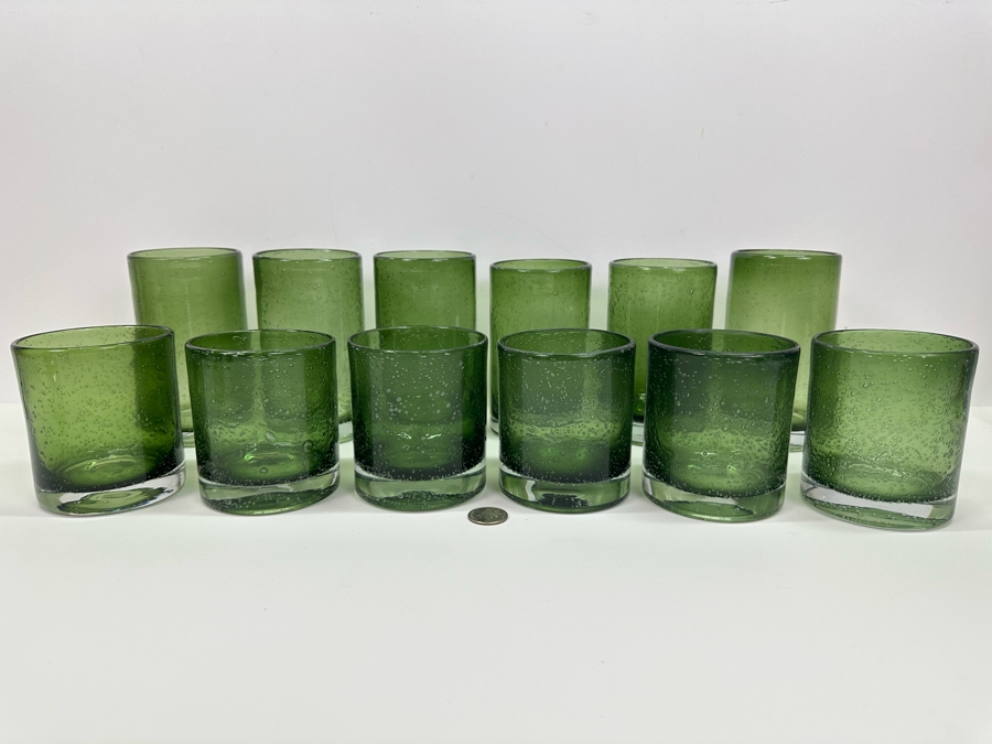 Artland Iris Green Colored Double Old Fashioned Bubble Glasses [Photo 2]