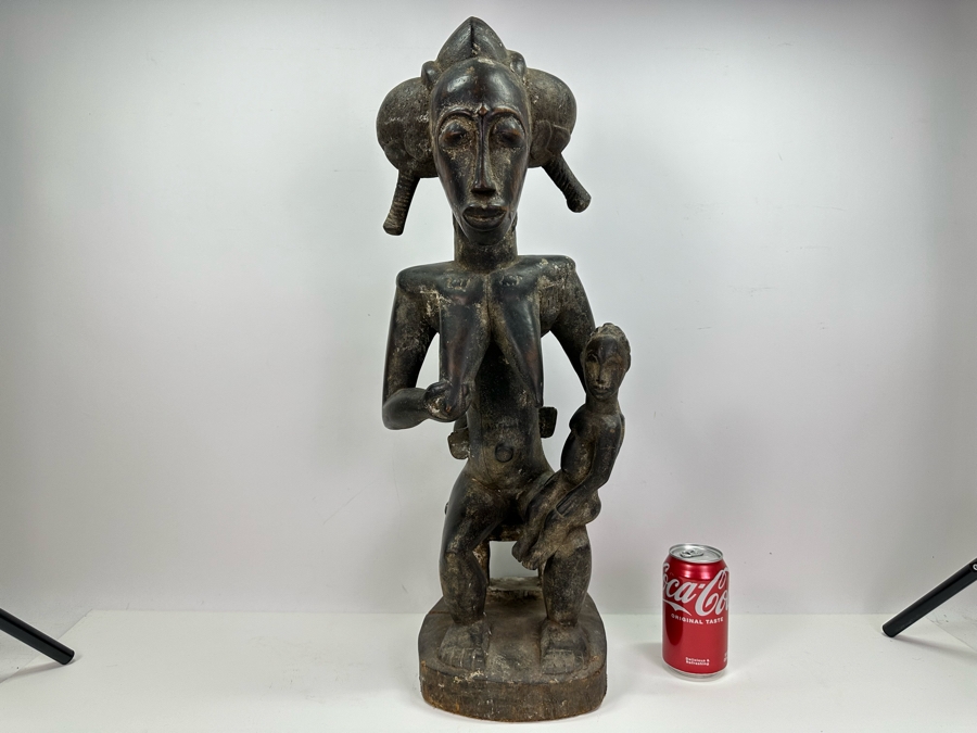African Maternity Carved Wooden Figure Sculpture From The Ivory Coast 25'H Estimate $400 [Photo 3]