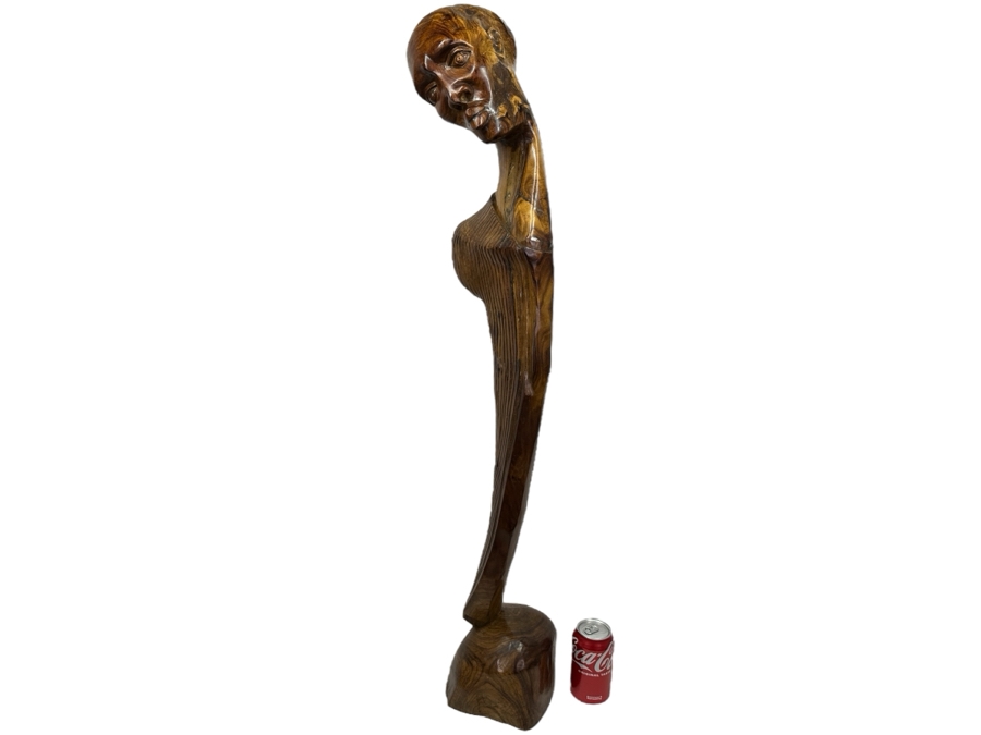 Beautiful Elongated Tribal Wood Tree Trunk Carving Of A Woman 40'H [Photo 1]