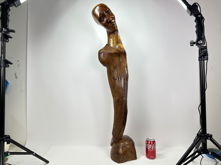 Beautiful Elongated Tribal Wood Tree Trunk Carving Of A Woman 40'H [Photo 2]