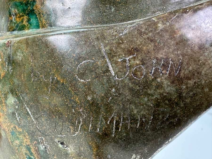 Large Heavy African Tribal Green Stone Carving Sculpture Signed By C. John 24'H [Photo 9]