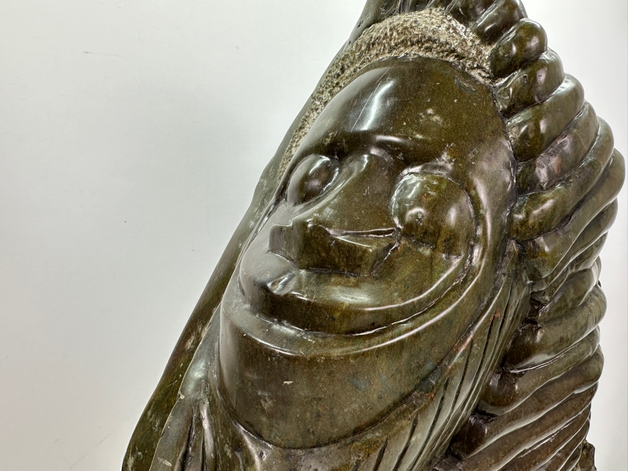 Large Heavy African Tribal Green Stone Carving Sculpture Signed By C. John 24'H [Photo 3]
