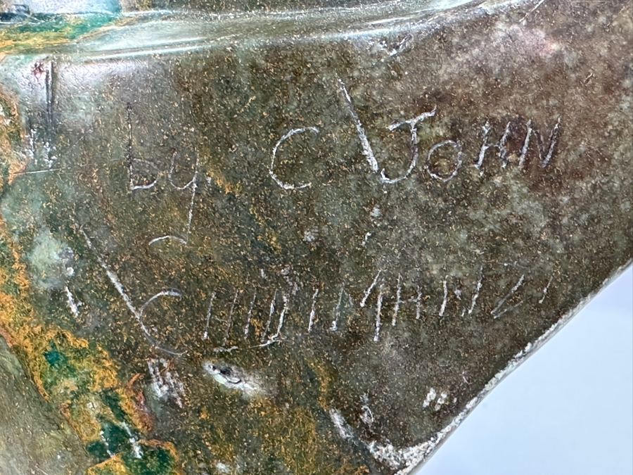 Large Heavy African Tribal Green Stone Carving Sculpture Signed By C. John 24'H [Photo 12]
