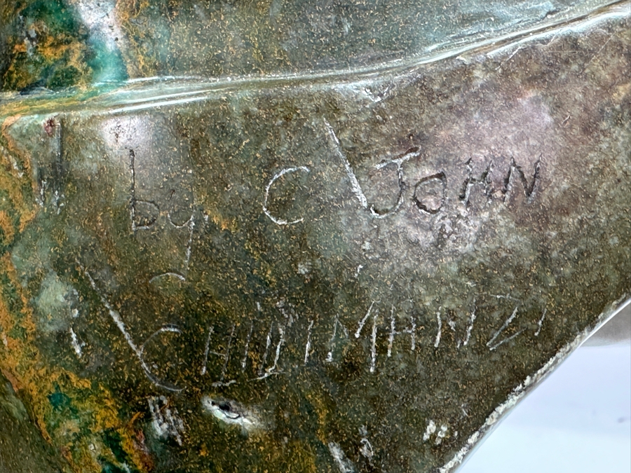 Large Heavy African Tribal Green Stone Carving Sculpture Signed By C. John 24'H [Photo 11]