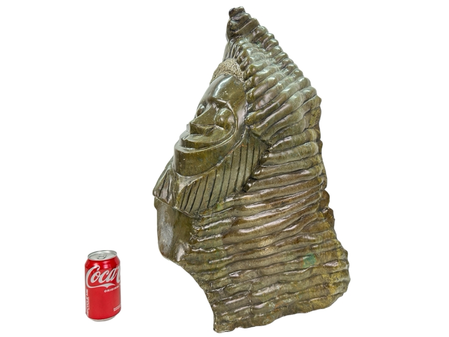 Large Heavy African Tribal Green Stone Carving Sculpture Signed By C. John 24'H [Photo 2]