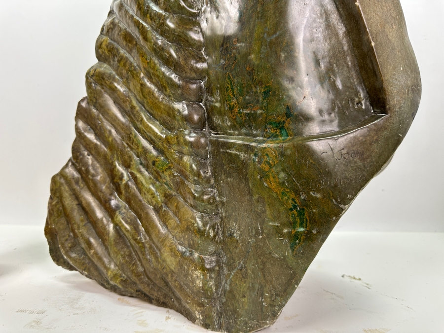 Large Heavy African Tribal Green Stone Carving Sculpture Signed By C. John 24'H [Photo 14]