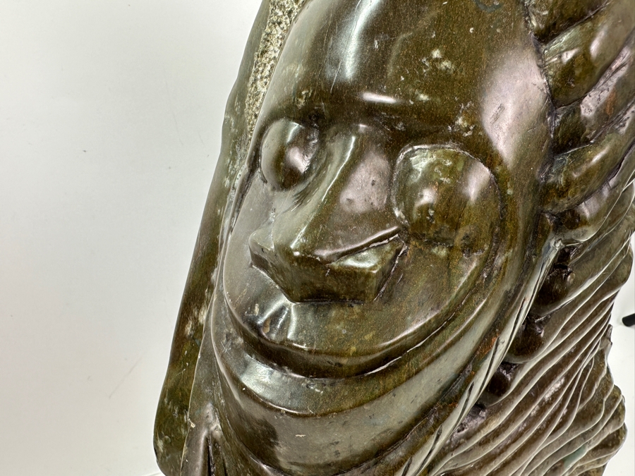 Large Heavy African Tribal Green Stone Carving Sculpture Signed By C. John 24'H [Photo 4]