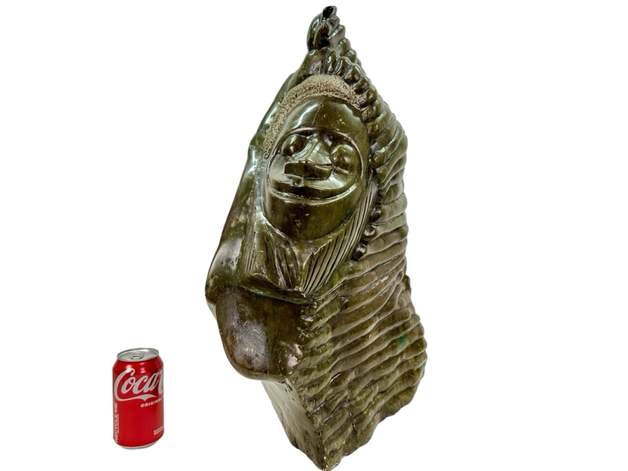 Large Heavy African Tribal Green Stone Carving Sculpture Signed By C. John 24'H [Photo 1]