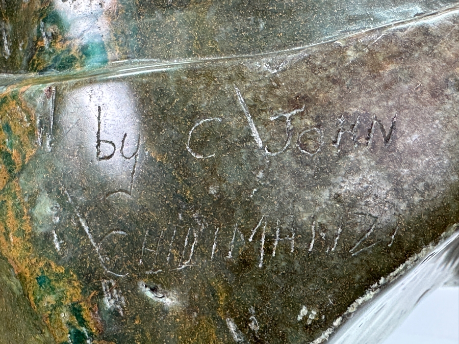 Large Heavy African Tribal Green Stone Carving Sculpture Signed By C. John 24'H [Photo 13]