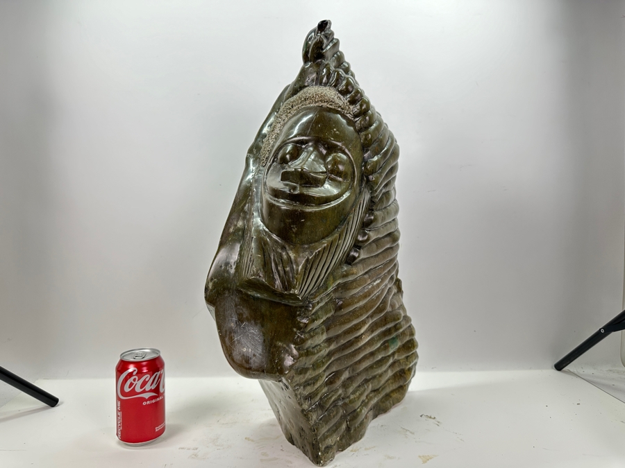 Large Heavy African Tribal Green Stone Carving Sculpture Signed By C. John 24'H [Photo 6]
