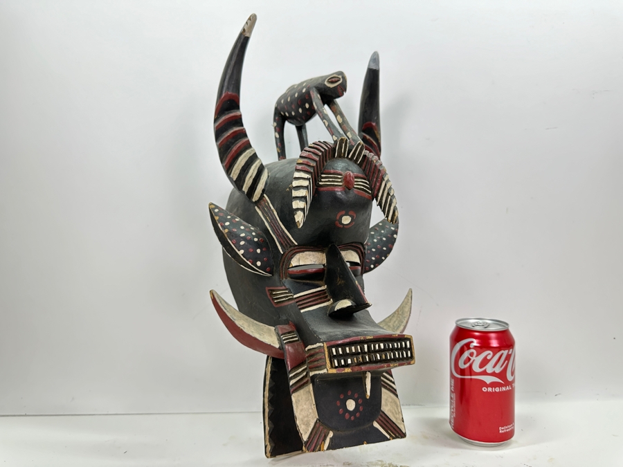 Vintage Carved Wooden Ethnic African Mask Kpelie 16'H [Photo 2]