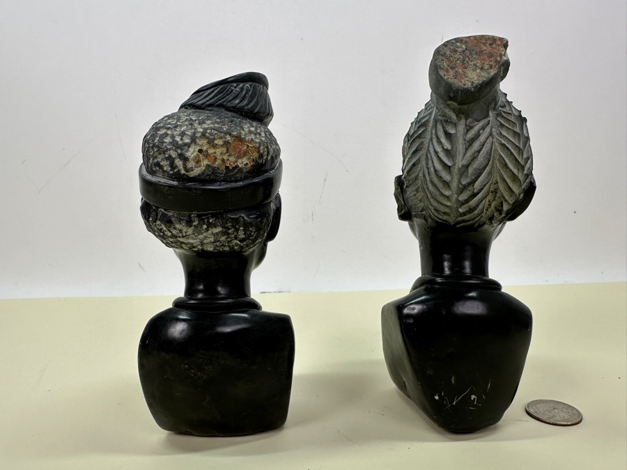 Pair Of Vintage Carved Stone African Bust Sculptures 7'H [Photo 7]