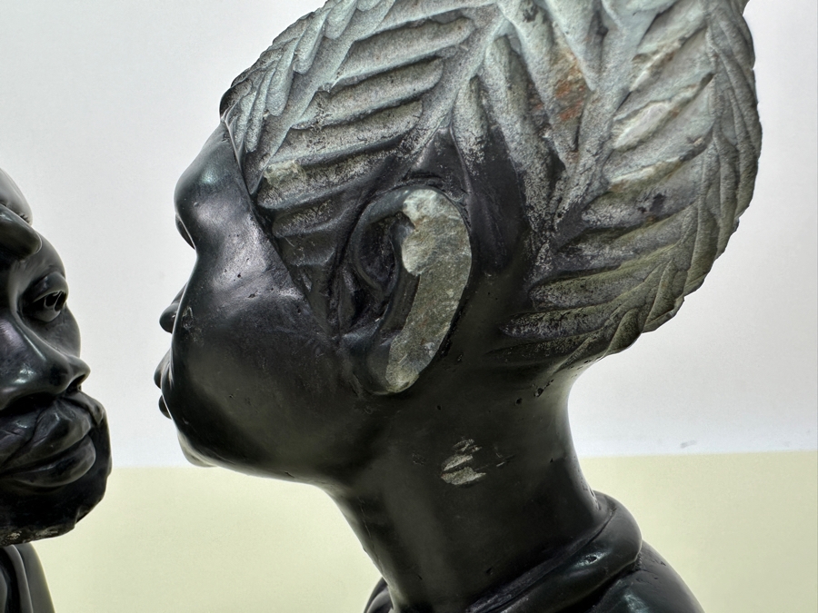 Pair Of Vintage Carved Stone African Bust Sculptures 7'H [Photo 6]