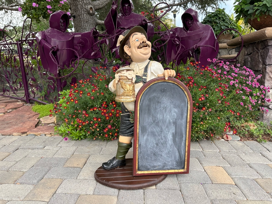 German Beer Server Statue with Chalkboard Sign/Menu By Allan Agohob 40'H x 24'W x 16'D [Photo 2]