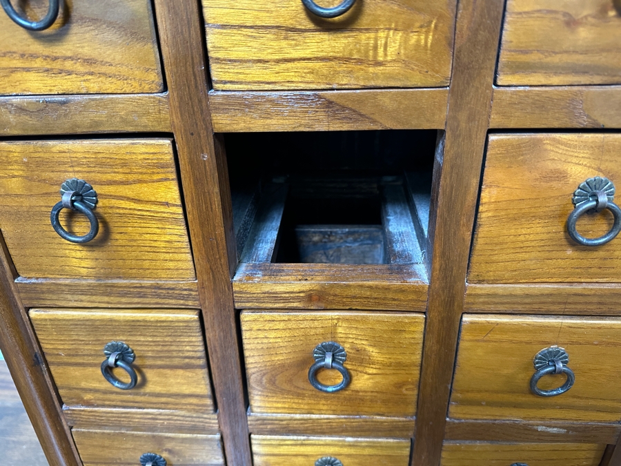 Small Wooden Asian Chest Of Drawers Jewelry Box Apothecary Chest Storage Cabinet 24.5'W X 7'D X 32.5'H [Photo 3]