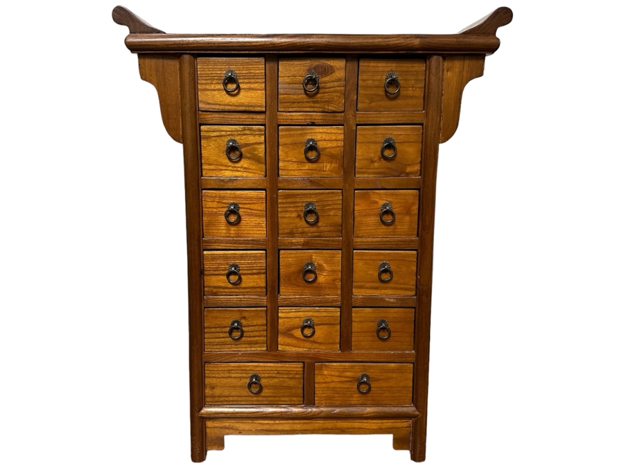 Small Wooden Asian Chest Of Drawers Jewelry Box Apothecary Chest Storage Cabinet 24.5'W X 7'D X 32.5'H