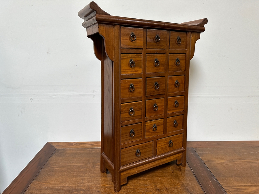 Small Wooden Asian Chest Of Drawers Jewelry Box Apothecary Chest Storage Cabinet 24.5'W X 7'D X 32.5'H [Photo 6]