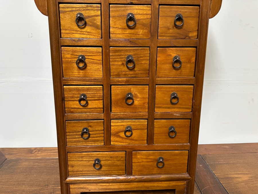 Small Wooden Asian Chest Of Drawers Jewelry Box Apothecary Chest Storage Cabinet 24.5'W X 7'D X 32.5'H [Photo 2]