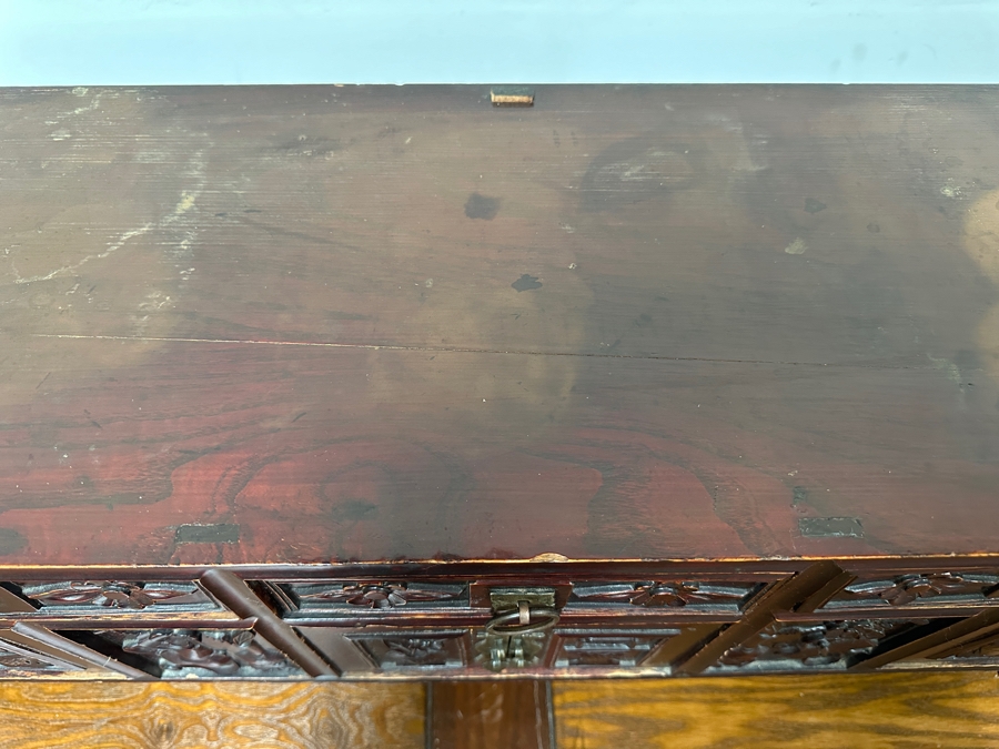 Small Vintage Chinese Carved Wooden Cabinet 44.5'W X 10.5'D X 16'H [Photo 11]