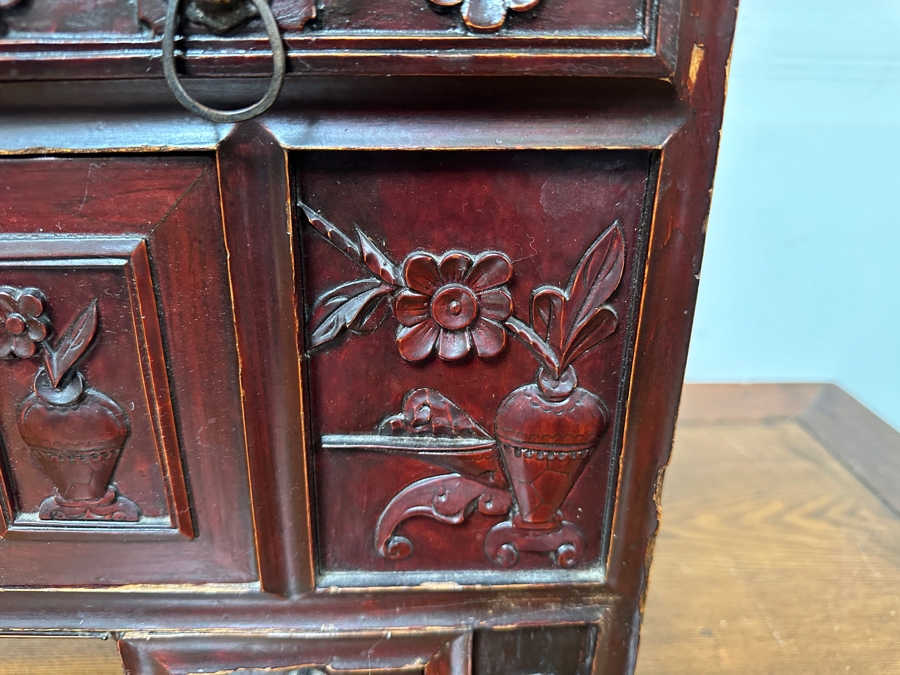 Small Vintage Chinese Carved Wooden Cabinet 44.5'W X 10.5'D X 16'H [Photo 8]