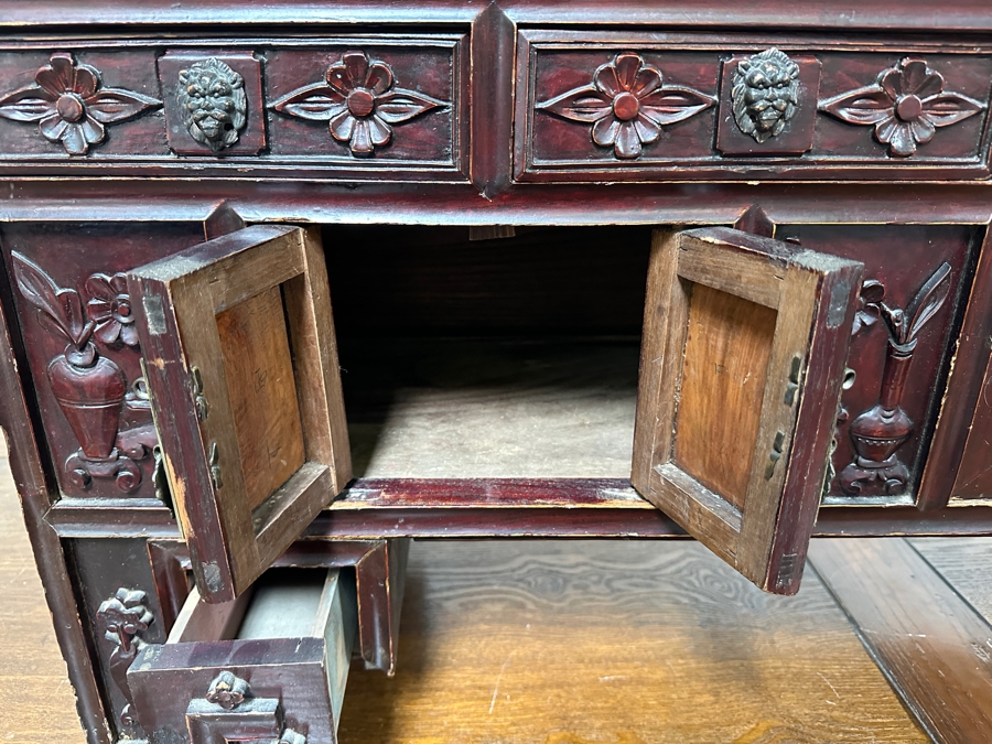Small Vintage Chinese Carved Wooden Cabinet 44.5'W X 10.5'D X 16'H [Photo 17]
