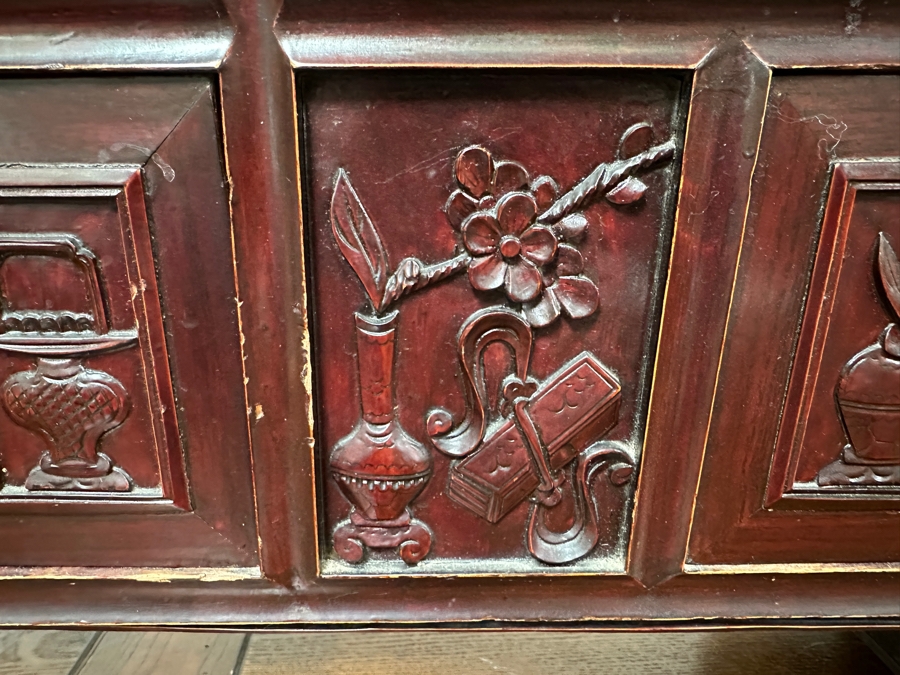 Small Vintage Chinese Carved Wooden Cabinet 44.5'W X 10.5'D X 16'H [Photo 5]