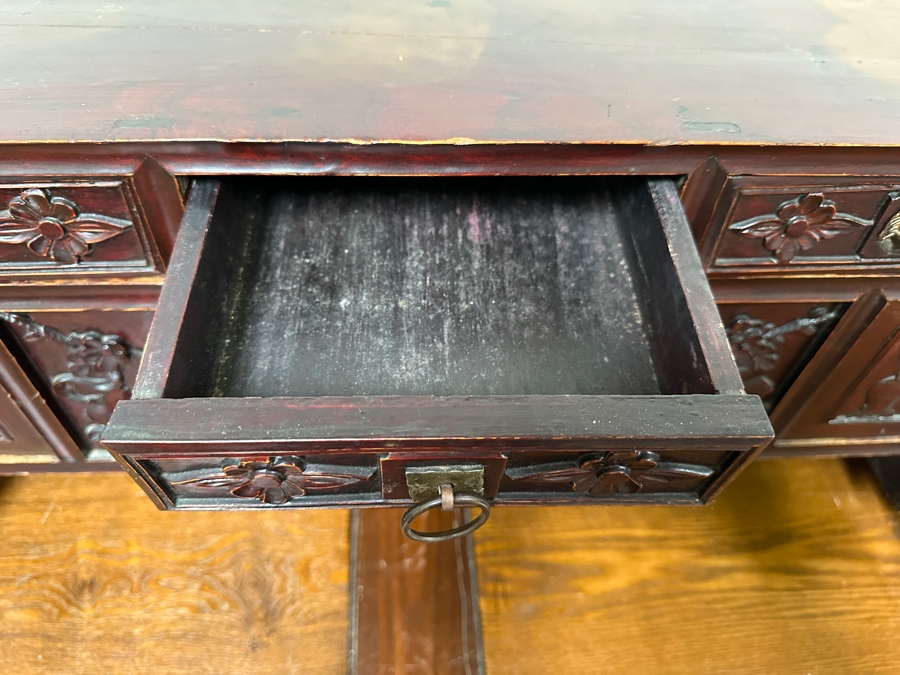 Small Vintage Chinese Carved Wooden Cabinet 44.5'W X 10.5'D X 16'H [Photo 15]