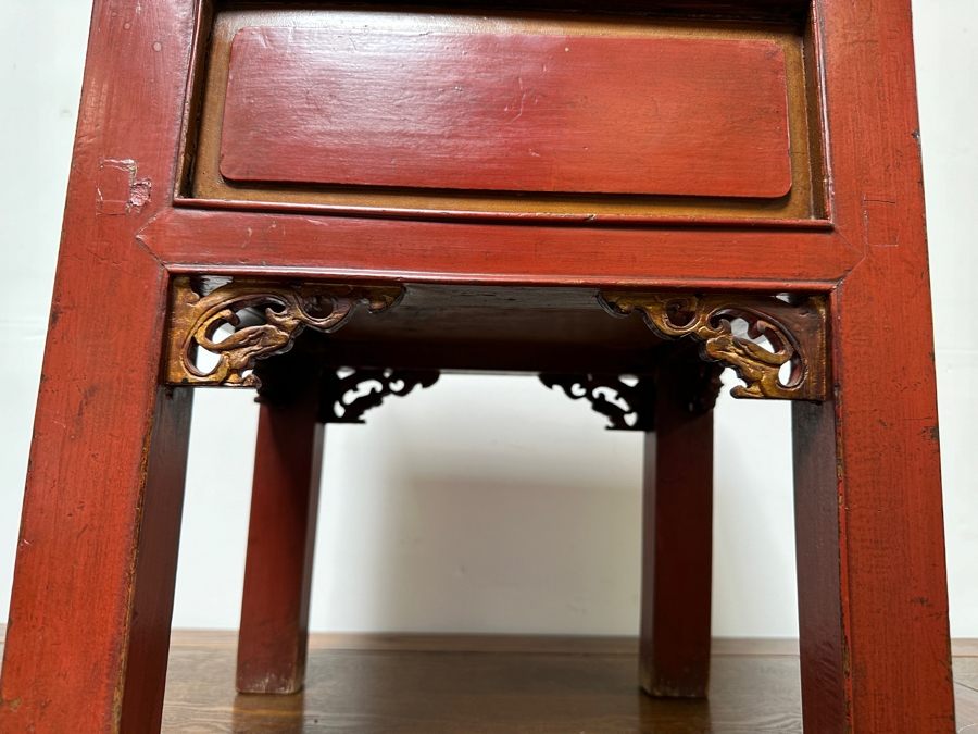 Small Red Wooden Asian Table With Drawer 15'W X 13'D X 19'H [Photo 8]