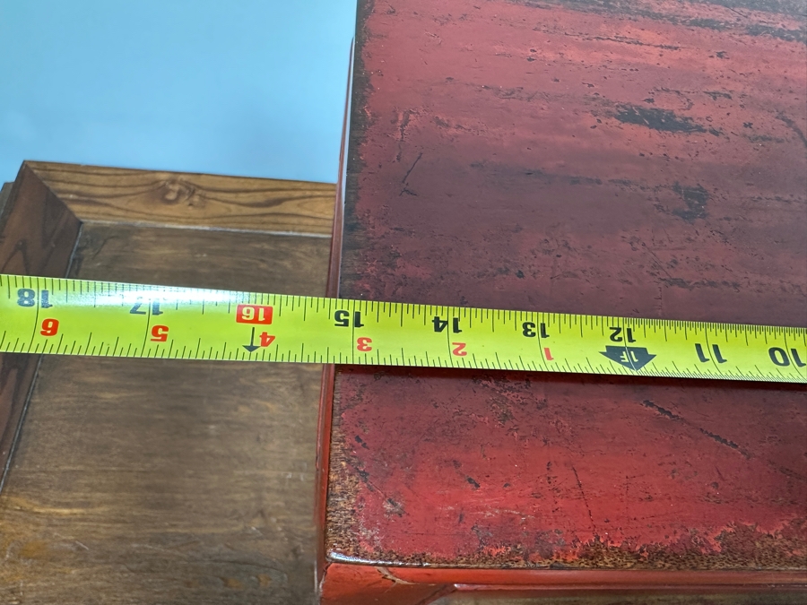 Small Red Wooden Asian Table With Drawer 15'W X 13'D X 19'H [Photo 9]