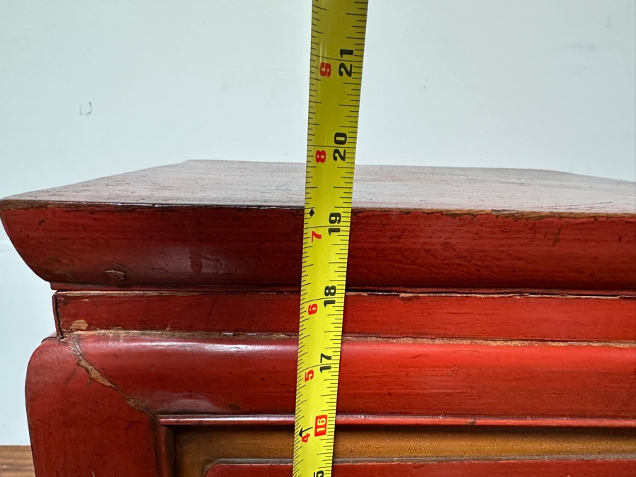 Small Red Wooden Asian Table With Drawer 15'W X 13'D X 19'H [Photo 11]