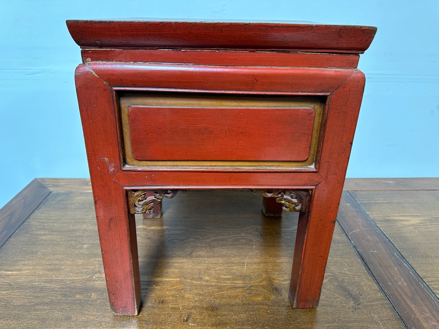Small Red Wooden Asian Table With Drawer 15'W X 13'D X 19'H [Photo 7]